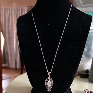 Elegant sterling Silver and marcasite Pendant Necklace with 925 chain